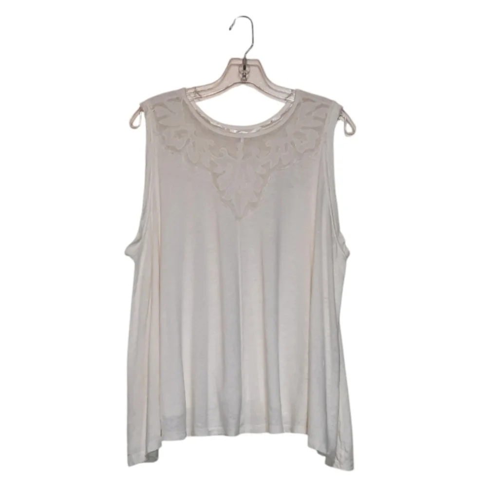 FREE PEOPLE Swing Top Ivory Knit Lace Linen Blend Layering Tank Boho Large 10